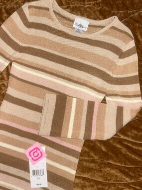 Rare Editions Striped Knit Dress - Neutral Pink & Brown